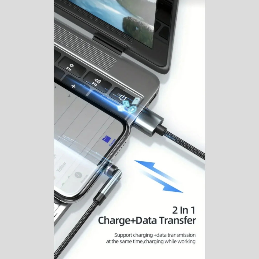 1x Black Magnetic Charging / Data Cable with 3x Charger Heads 540° Rotation